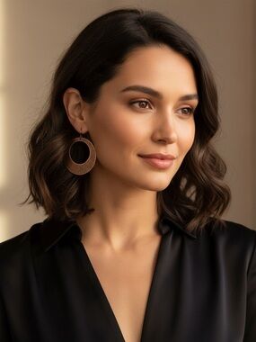 Classic Brown Hoop Drop Earrings - Elegant Women's Jewelry